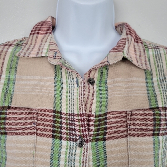 Woolrich Women's Large Pemberton Plaid Flannel Jacket Shacket Beige Green Red - Picture 3 of 7